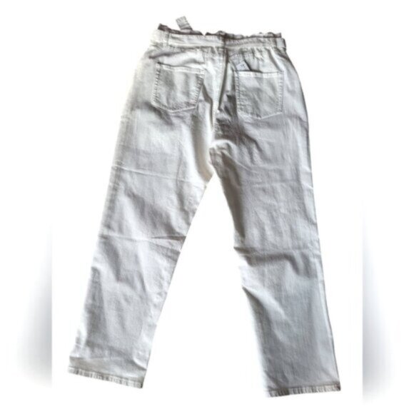 Paper Bag Mom Jeans Belted White Denim Esqualo Size 10 - Picture 4 of 12